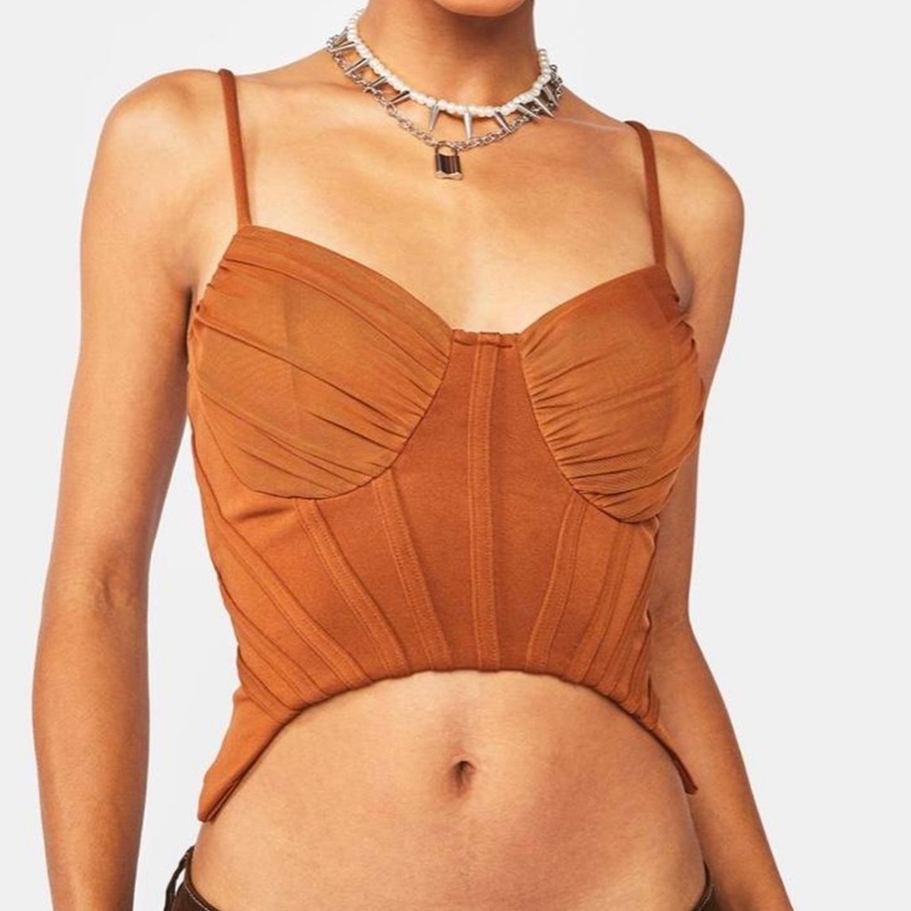 Doll’s Kill Privy Rust Color Sleeveless Bustier Corset look Crop Top